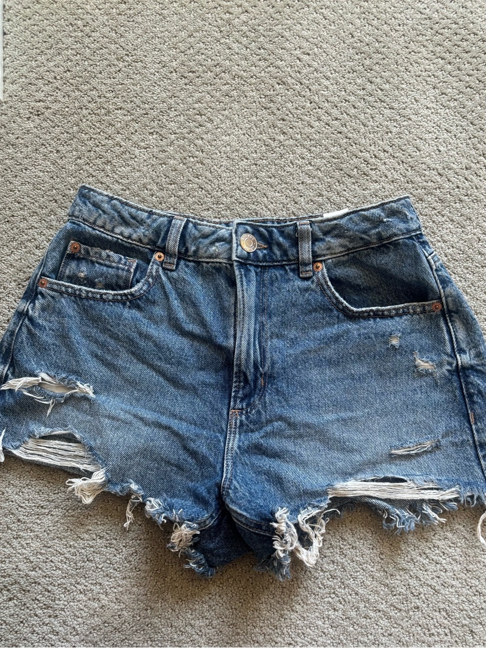 Mid-Rise Distressed Blue Denim Women’s Shorts